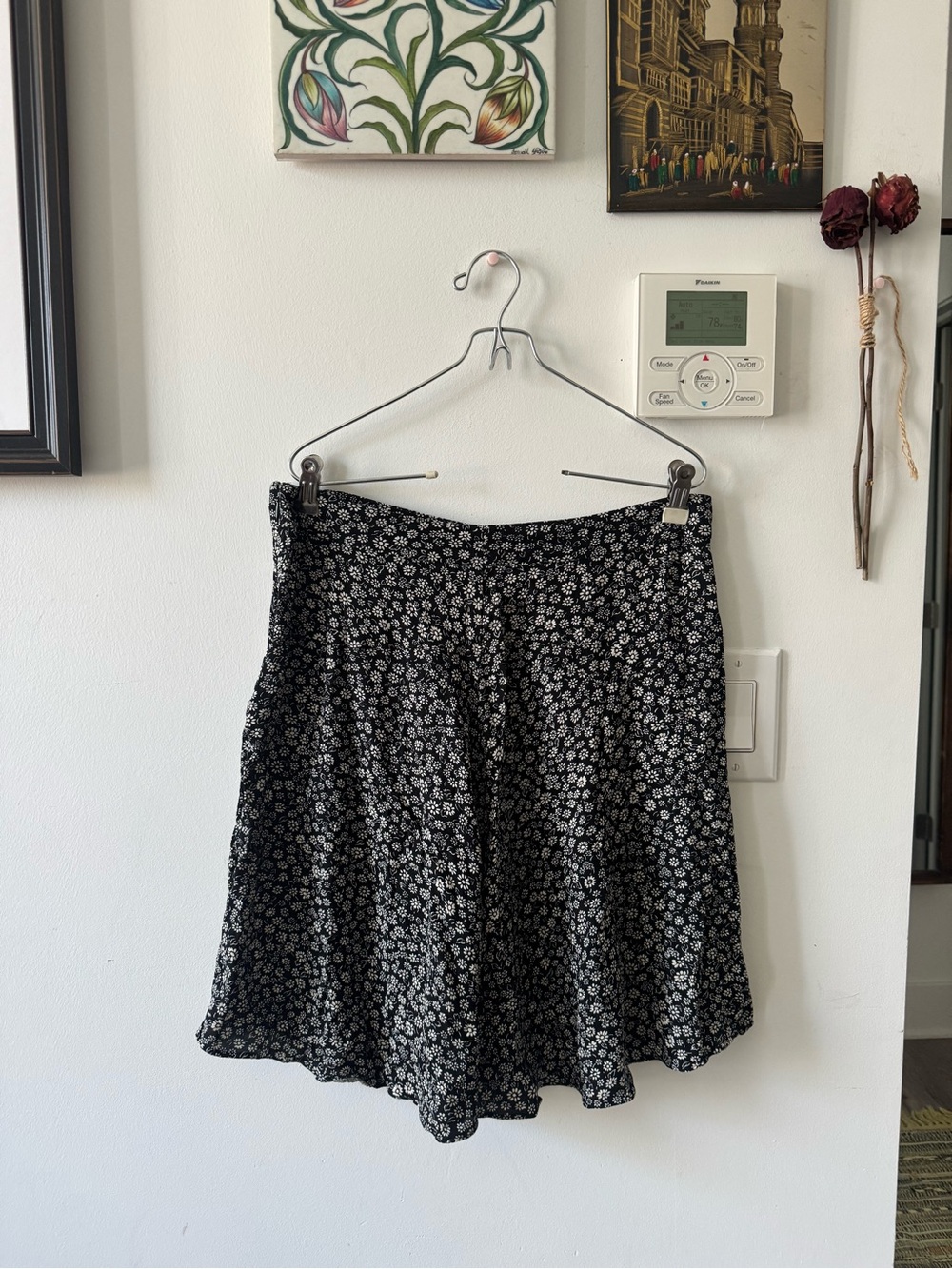 Madewell Black Skirt with White Floral Print
